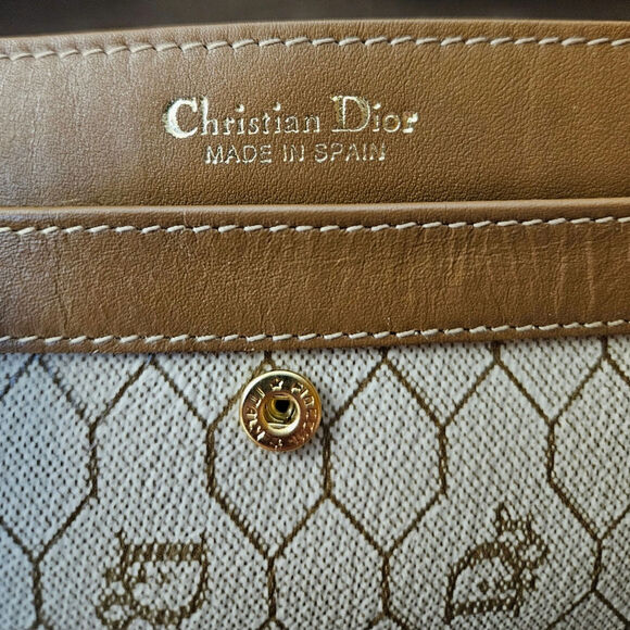 Women's Vintage 80's CHRISTIAN DIOR Honeycomb Tan Brown Canvas Wallet - Picture 3 of 11